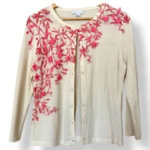 Garnet Hills Womens Lightweight Embellished Merino Wool Cardigan Sweater Size Sm